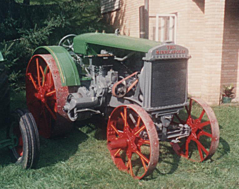The Minneapolis 17-30 cross-motor wedding tractor. 
