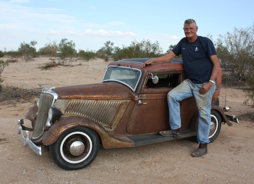 Ernie posing with his '34 Ford 2-Door Sedan "Bonnie."