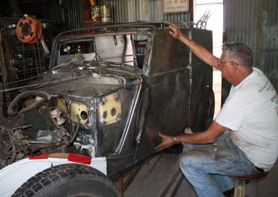 Ernie working on the "Bonnie" side paneling.