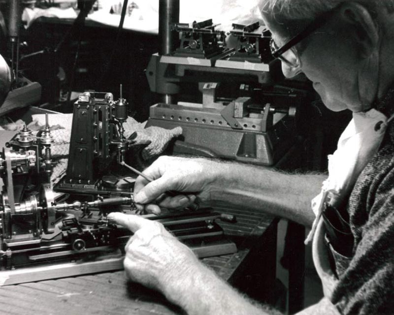 John at work on one of his 1/16 scale lathes.