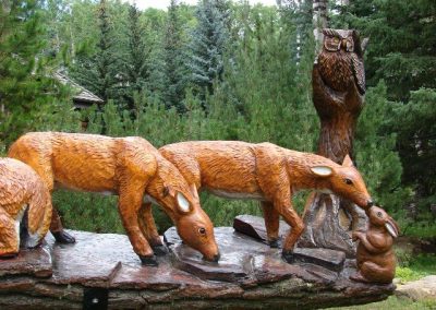 Close-up detail of woodland creatures.