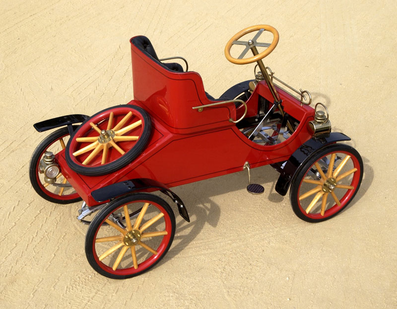 A rear view of the 1903 Ford Model A pedal car.