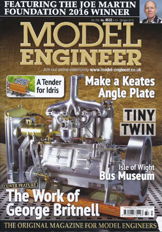 The cover of Model Engineer magazine with George's article.