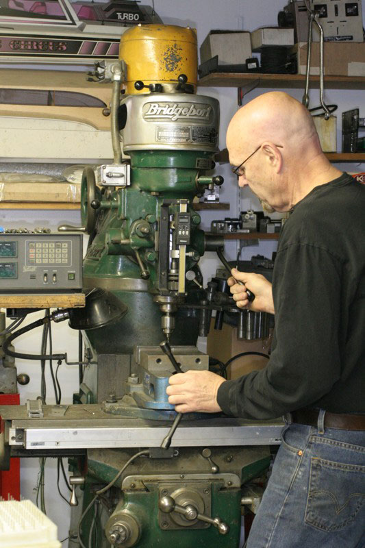 Gary at the Bridgeport Vertical milling machine. 
