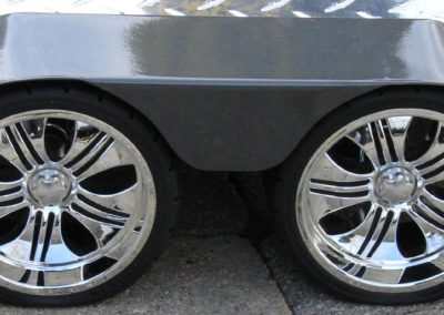 Close view of the trailer wheels.