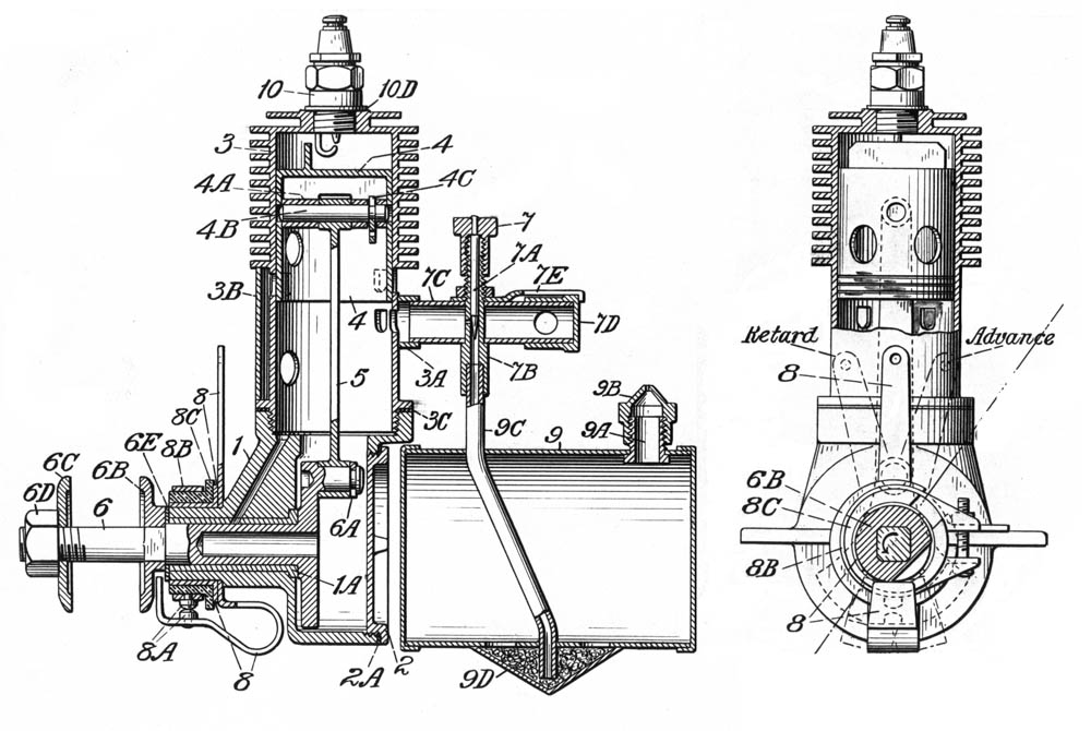 A patent drawing for one of the early Brown Junior engines.