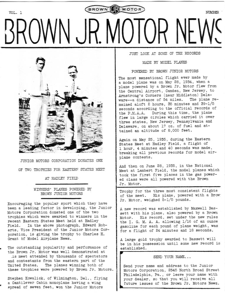 Brown Junior newsletter, volume 1, number 1.