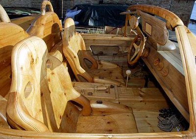 Interior of the wooden Ferrari.