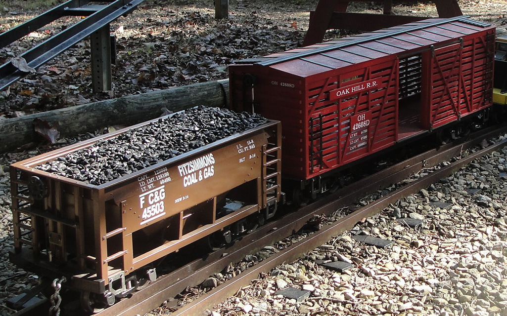 A coal and cattle car, both built by Chuck.