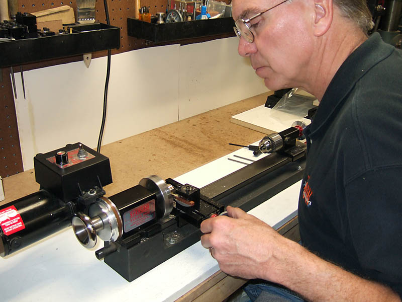 Mike at work on the lathe.