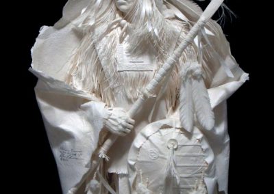 A sculpture entitled, “Elk Horn Warrior in the Wind.”