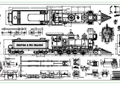 CAD blackline plans for a locomotive.