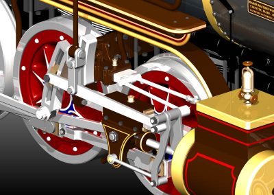 A detailed view of the Mason Bogie valve gear.