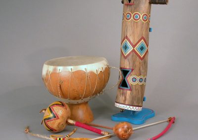A selection of Bill's handcrafted traditional musical instruments.