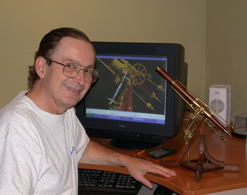 Bill Gould with his scale model telescope, and the CAD model to match.
