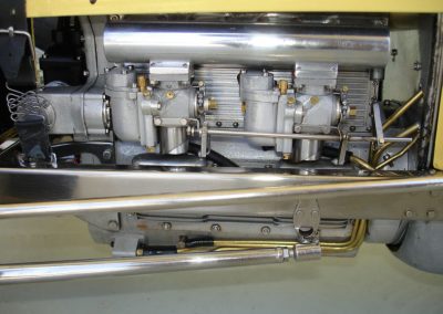 A closer look at the carburetors and intake manifold.