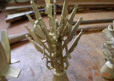 A “tree” of brass parts ready for trimming.
