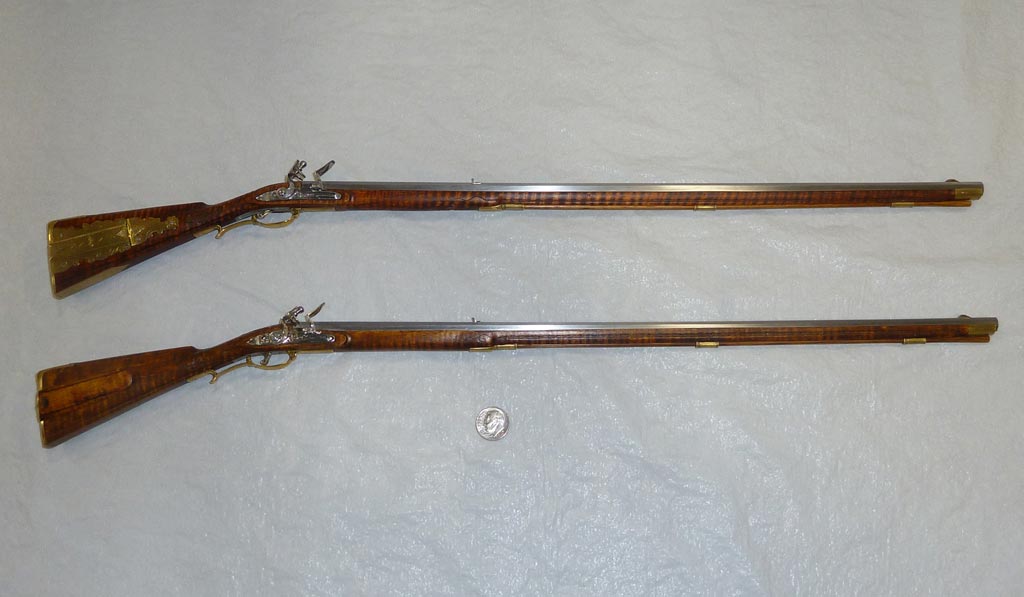 Two of Paul's miniature Kentucky long rifles. 