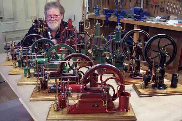 Find Hansen displaying his hot-bulb engines.