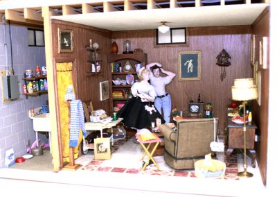 Another look into the scale model basement dollhouse.