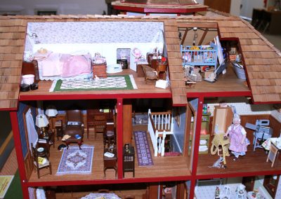 A closer look at the three-story dollhouse.