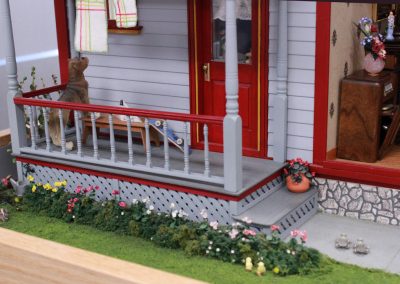 A close-up of the dollhouse porch.