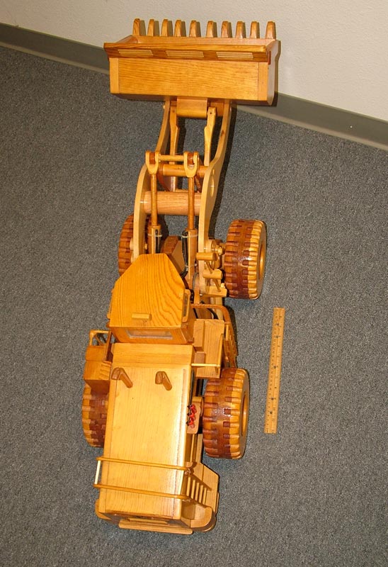 This wooden Marathon-LeTourneau L-1100 front end loader was built at a scale of 1/15.2. 