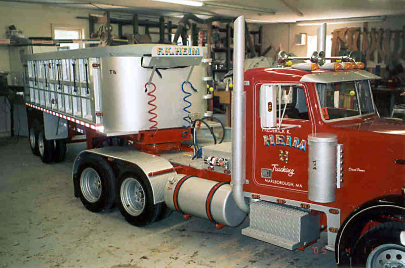 Fred's scale model Peterbilt sits in his large home shop.