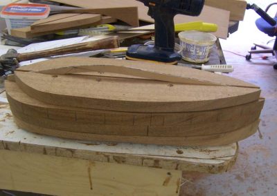 Early hull construction on Fred's memorial model.