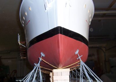 The Olympus model on dry dock supports.
