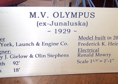 The custom plaque that Fred made for his Olympus model.