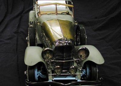 A front view of the unfinished Duesenberg.