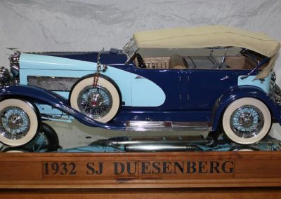 The finished 1/6 scale model Duesenberg on display.