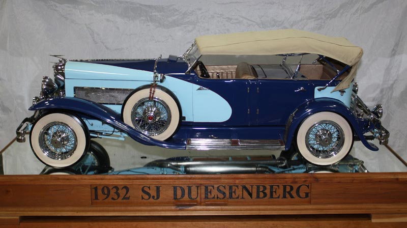 The finished 1/6 scale model Duesenberg on display. 