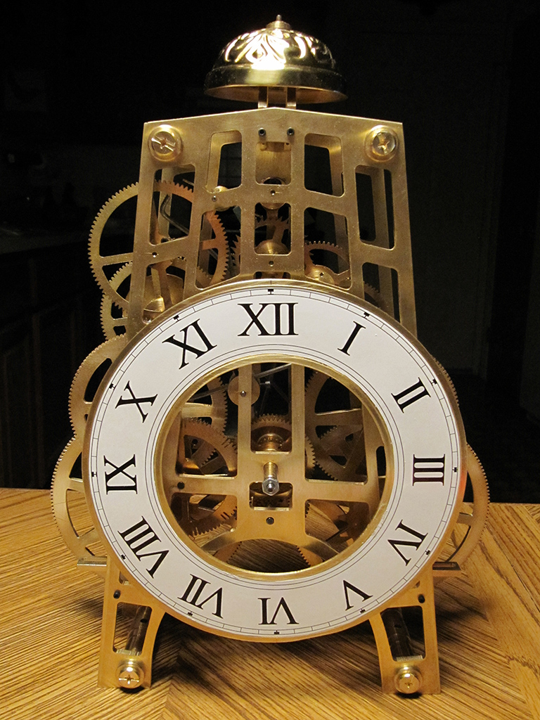 A complex striking clock designed and built by Chris.