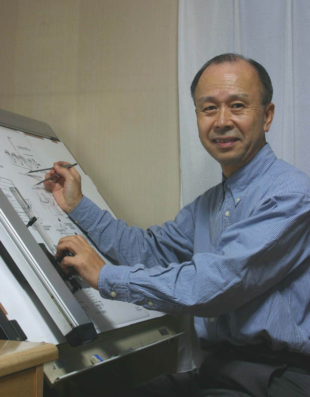 Kozo Hiraoka at the drawing board.