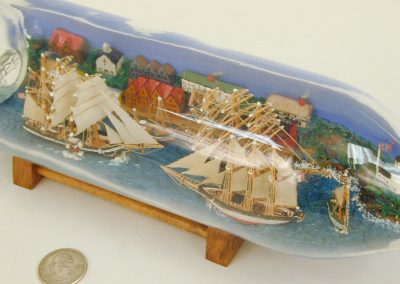A closer look at the ships in a bottle.