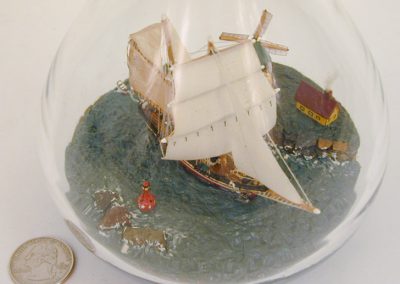 A closer look at the ship in a bottle.