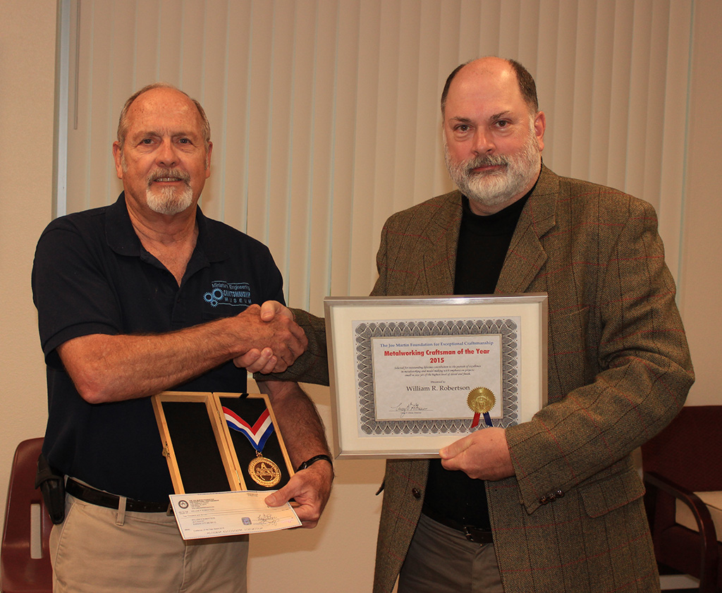Bill (right) receiving his Craftsman of the Year Award in 2015.