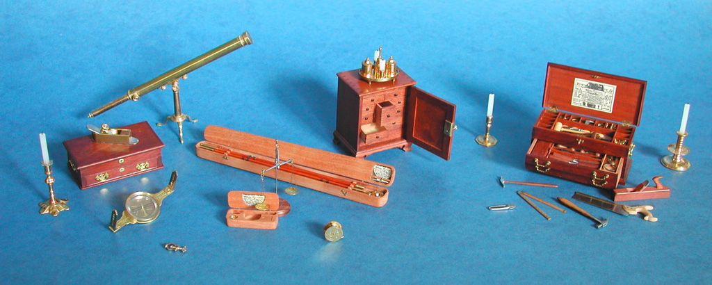 A variety of Bill Robertson's tiny scale miniatures.