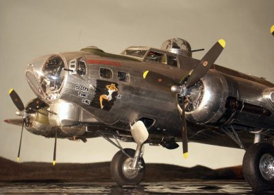 A low angle view of the B-17.