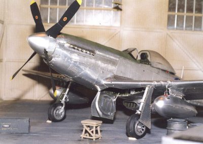 This Mustang model is photographed in a hanger scene.