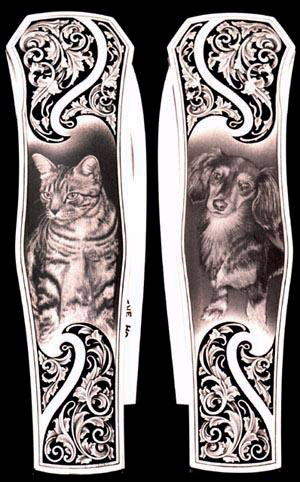A dog and cat scene engraved by Steve.