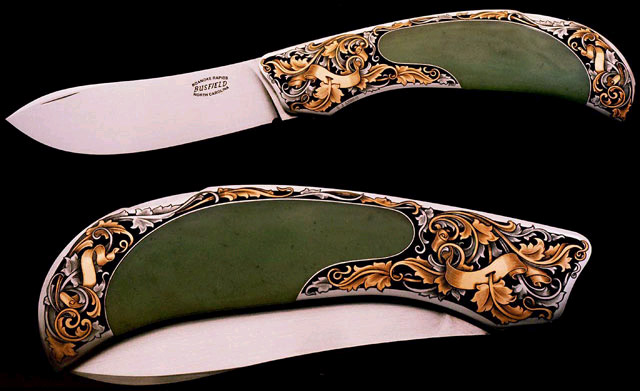 Steve made the engraving and jade handle inlays on this knife. 