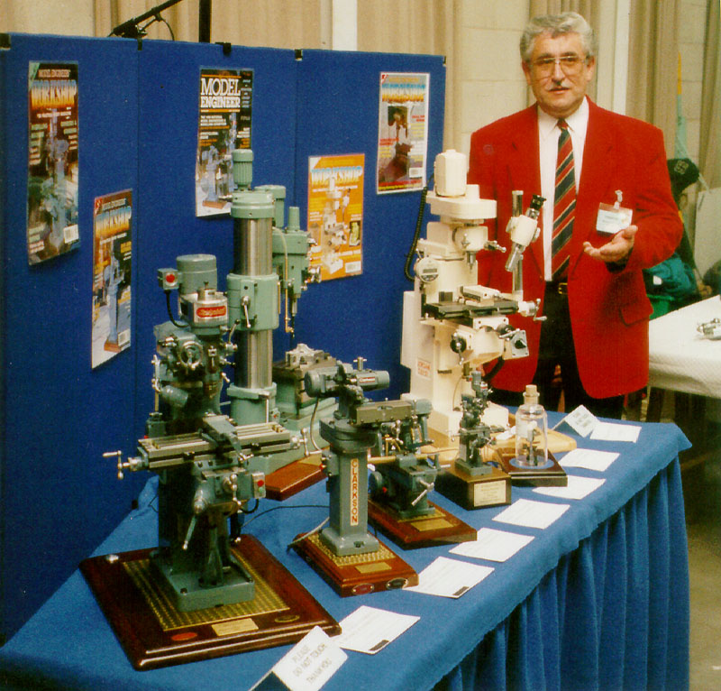 Barry is shown here with some of his models at an engineering exhibition in England. 