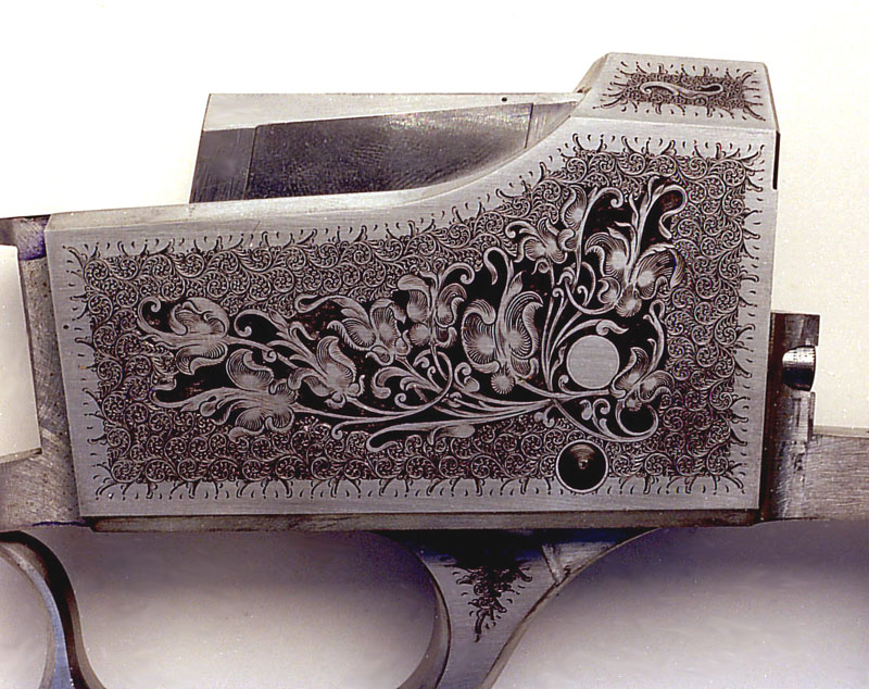 Roger's intricate engraving on a Miller rifle. 