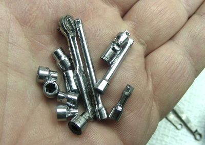 All of the pieces for the mini ratchet wrench.