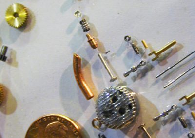 A close-up of some of the individual parts that make up George’s miniature five-cylinder radial engine.