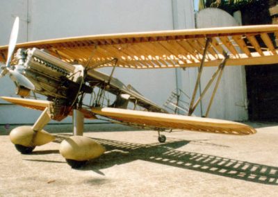 The Curtiss Hawk biplane model at ground level.