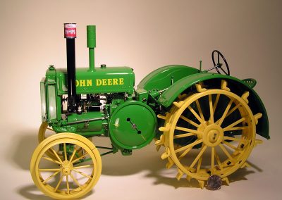 A side view of Jerry's finished John Deere tractor.